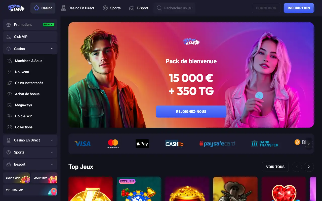Interface du casino