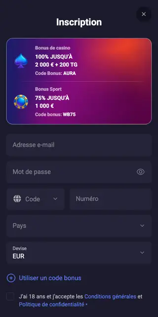 Inscription sur mobile
